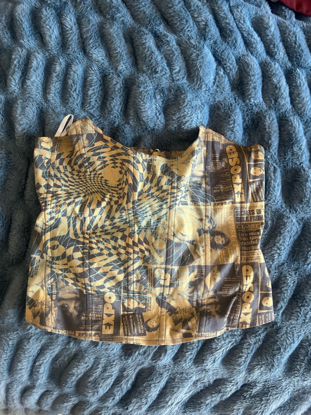 Miaou Blue and Tan Printed Sculpted Bustier Camisole